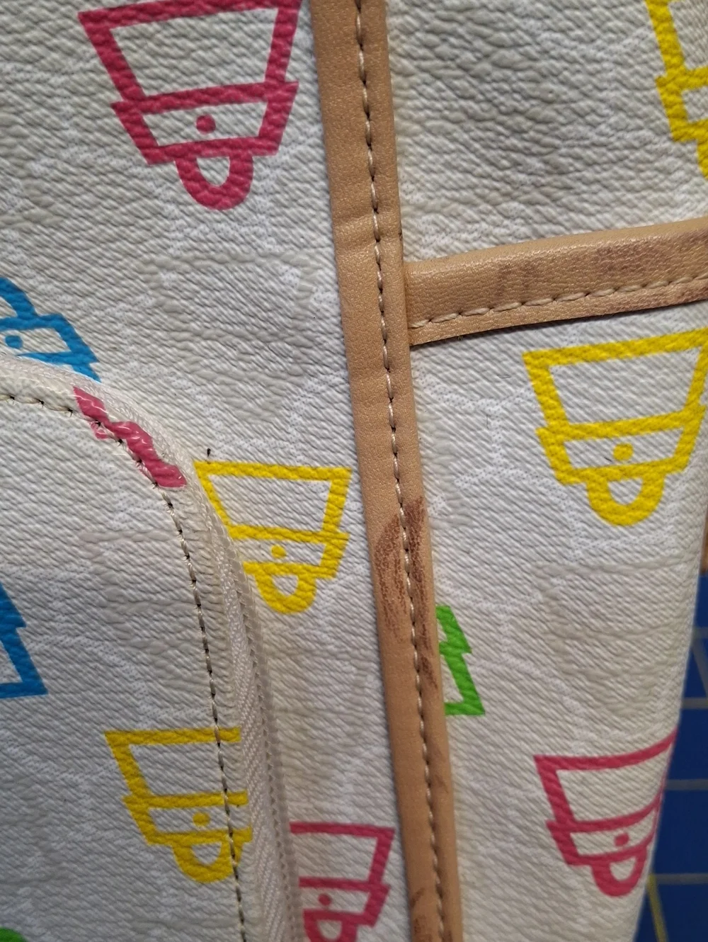 Kathy Van Zeeland Y2K Multicolor Patterned Tote Bag Tan Handles